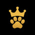 Gold crown and paw print on a black background